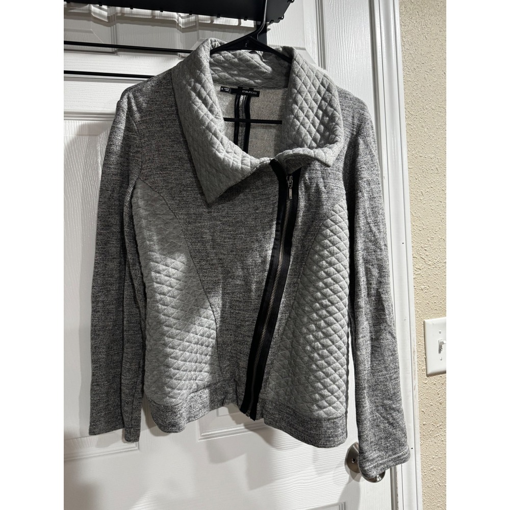 Maurices Quilted Moto Jacket Grey & Next Level Extra Stegosaurus Tee Bundle M